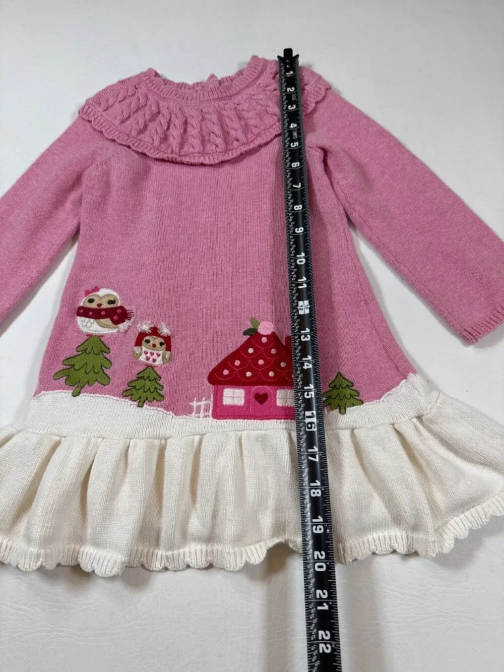 Gymboree Girls 3T Pink Knit Sweater Dress Ruffle Winter bird Design (H712)